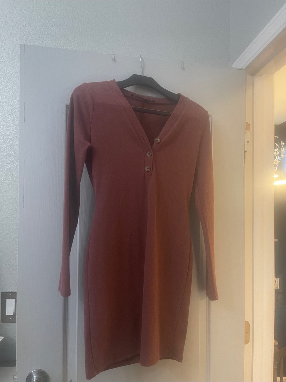 HYFVE Long Sleeve Henley Knit Dress in Rusty Rose